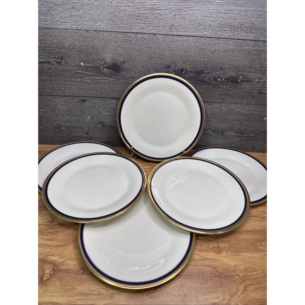 Lenox Blue Royale Dinner Plate with Bright Gold Trim 10.75”~set Of 6